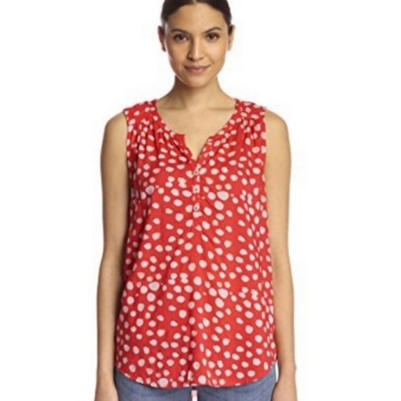 NEW! VELVET by Graham & Spencer Medium FEBE Sleeveless Blouse RED PINK Ivory Dot - Picture 2 of 5